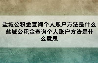 盐城公积金查询个人账户方法是什么 盐城公积金查询个人账户方法是什么意思